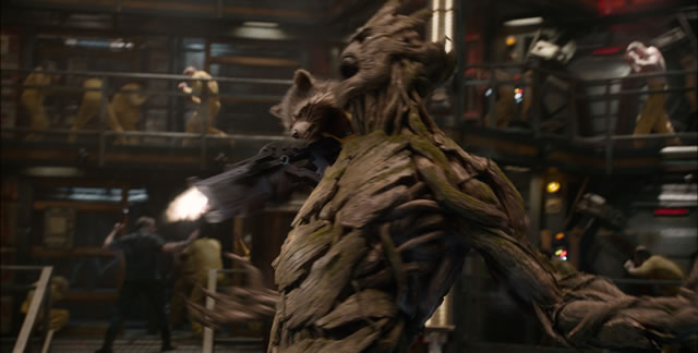 Marvel's Guardians Of The Galaxy..L to R: Rocket Racoon (voiced by Bradley Cooper) & Groot (voiced by Vin Diesel)..Ph: Film Frame..©Marvel 2014